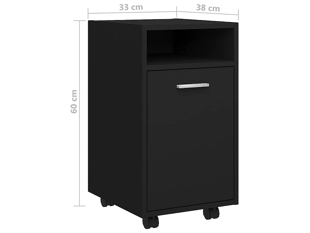 Bijzetkast met wielen 33x38x60 cm bewerkt hout zwart