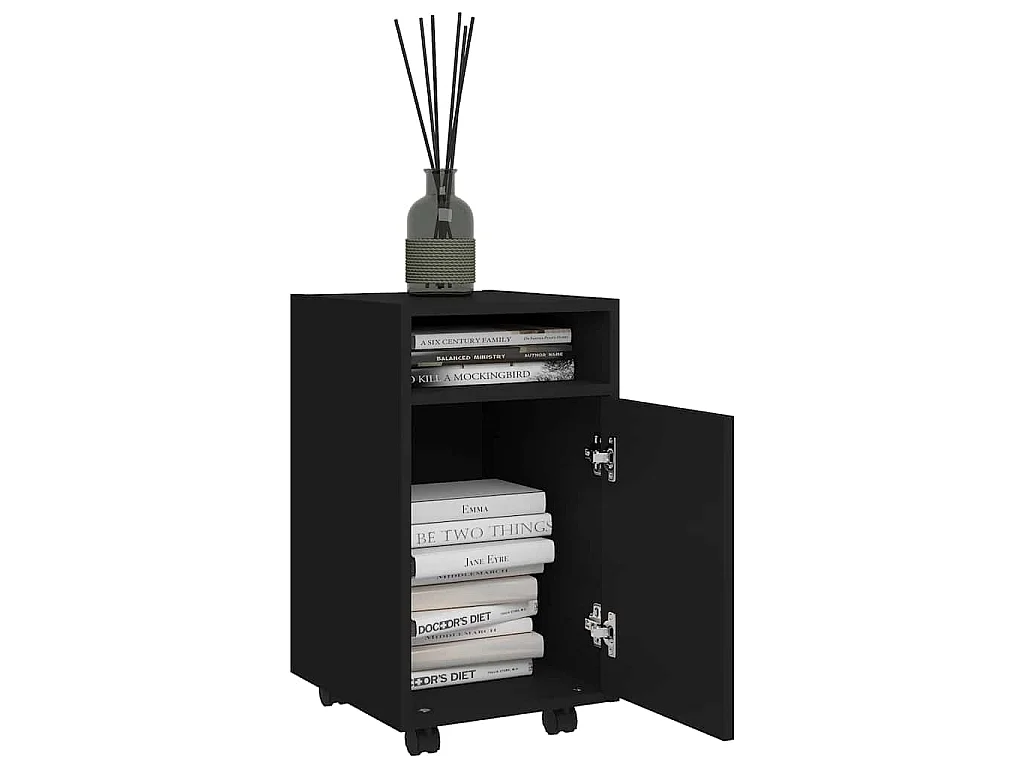 Bijzetkast met wielen 33x38x60 cm bewerkt hout zwart