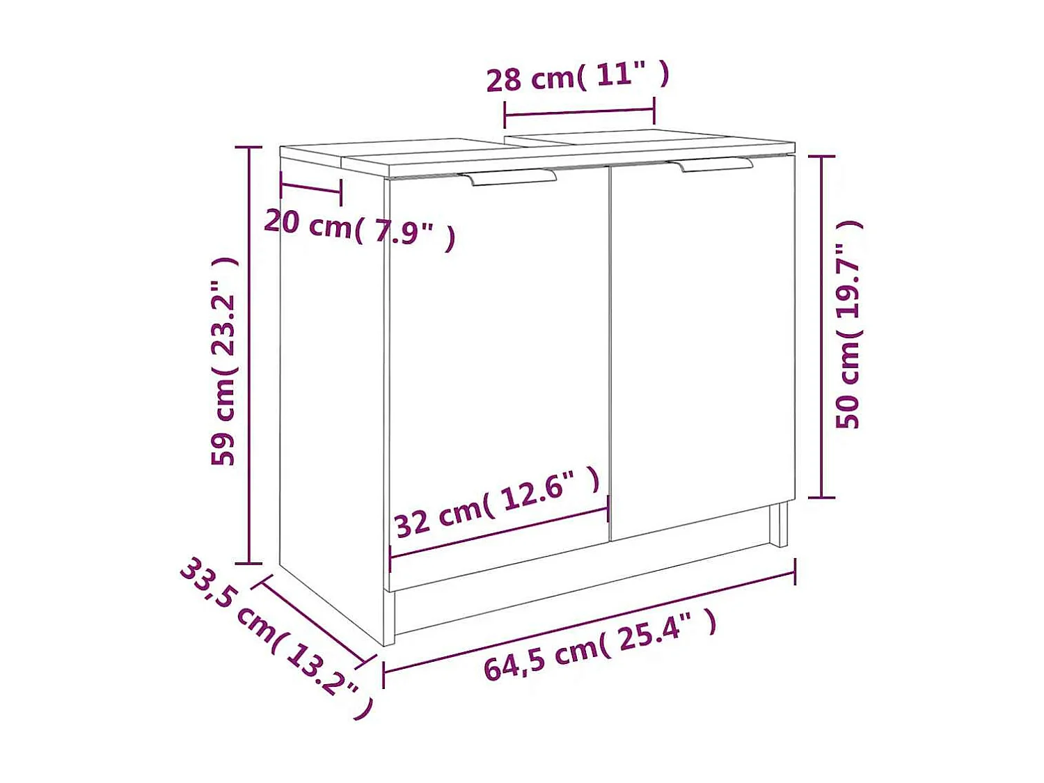 Mobile Bagno Grigio Sonoma 64,5x33,5x59 cm in Legno Multistrato
