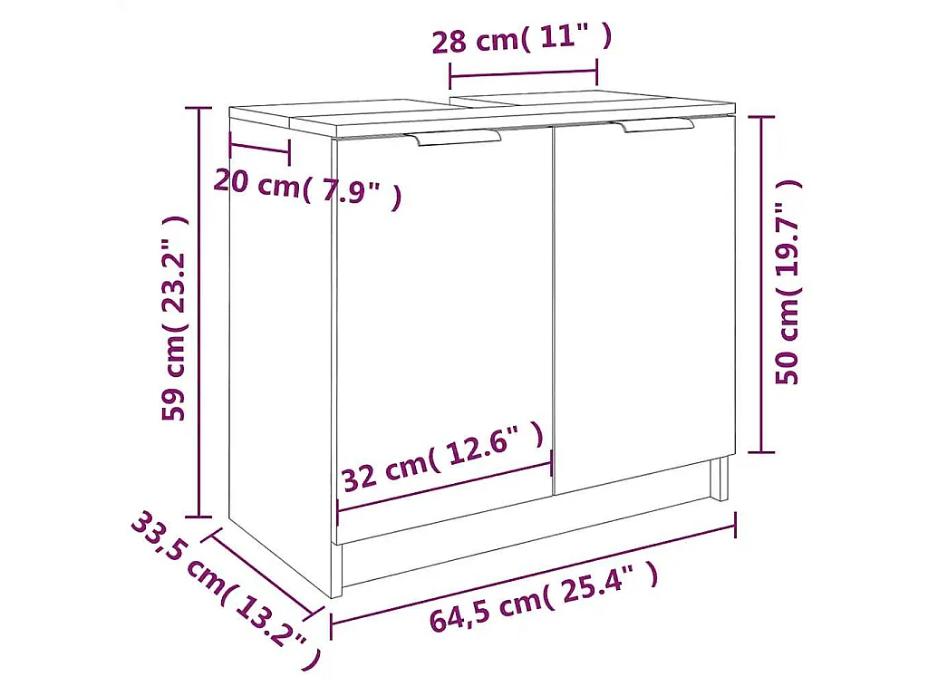 Armoire de bain Sonoma gris 64,5x33,5x59 cm Bois d'ingénierie
