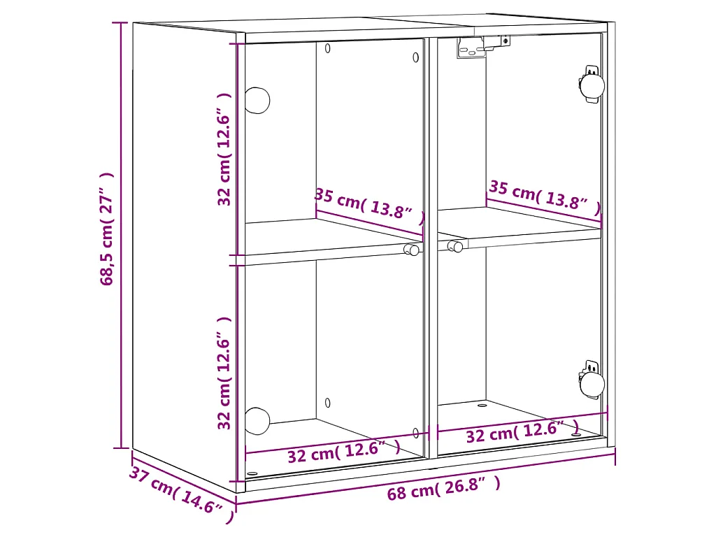 Armário de parede c/ portas vidro 68x37x68,5 cm carvalho sonoma