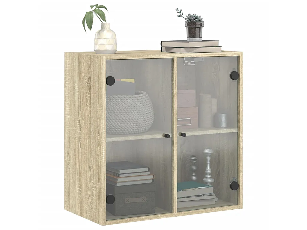 Armário de parede c/ portas vidro 68x37x68,5 cm carvalho sonoma