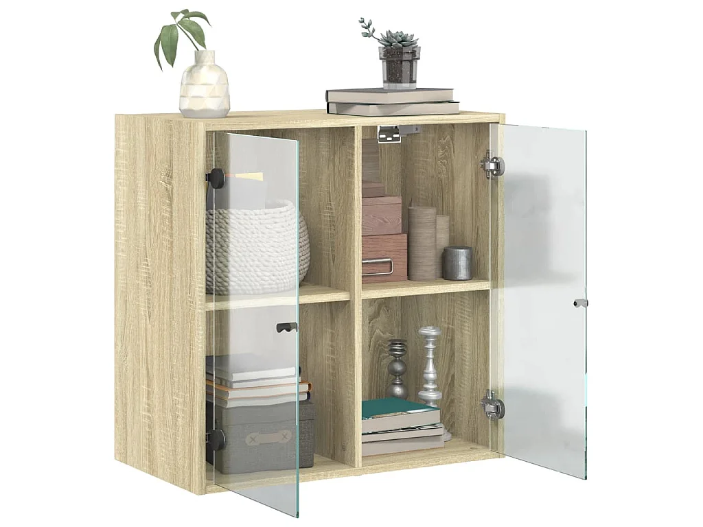Armário de parede c/ portas vidro 68x37x68,5 cm carvalho sonoma