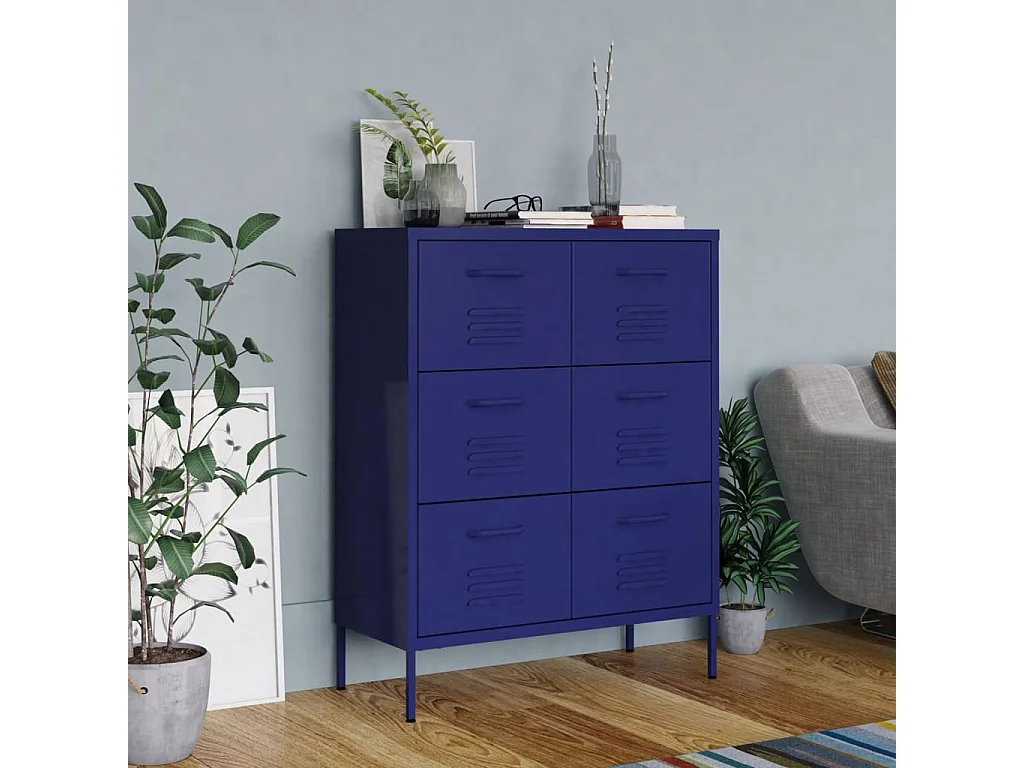 Schubladenschrank Marineblau 80x35x101,5 cm Stahl
