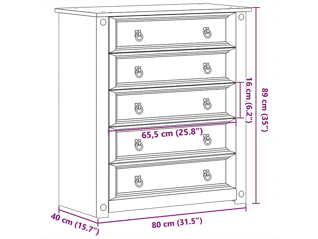 Ladekast Corona 80x40x89 cm massief grenenhout