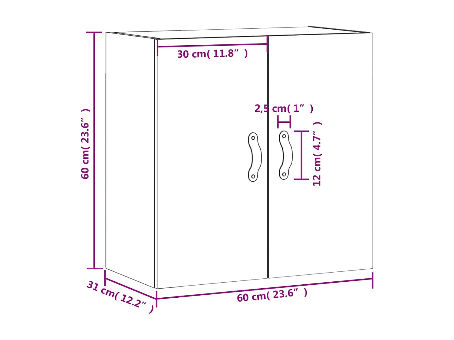 Armário parede 60x31x60 cm derivados de madeira carvalho fumado