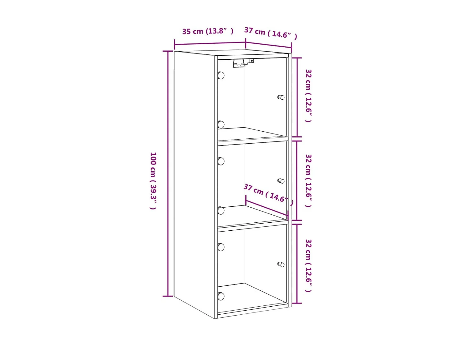 Wandschrank mit Glastüren Weiß 35x37x100 cm