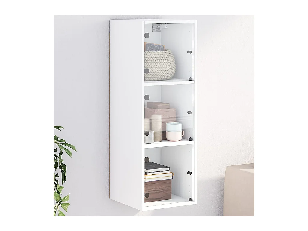 Mobile a Muro con Ante in Vetro Bianco 35x37x100 cm