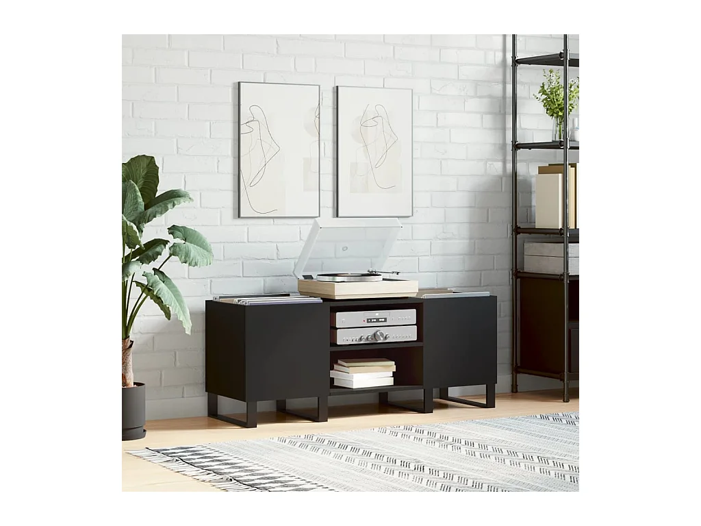 Armoire à disques noir 121x38x48 cm bois d'ingénierie