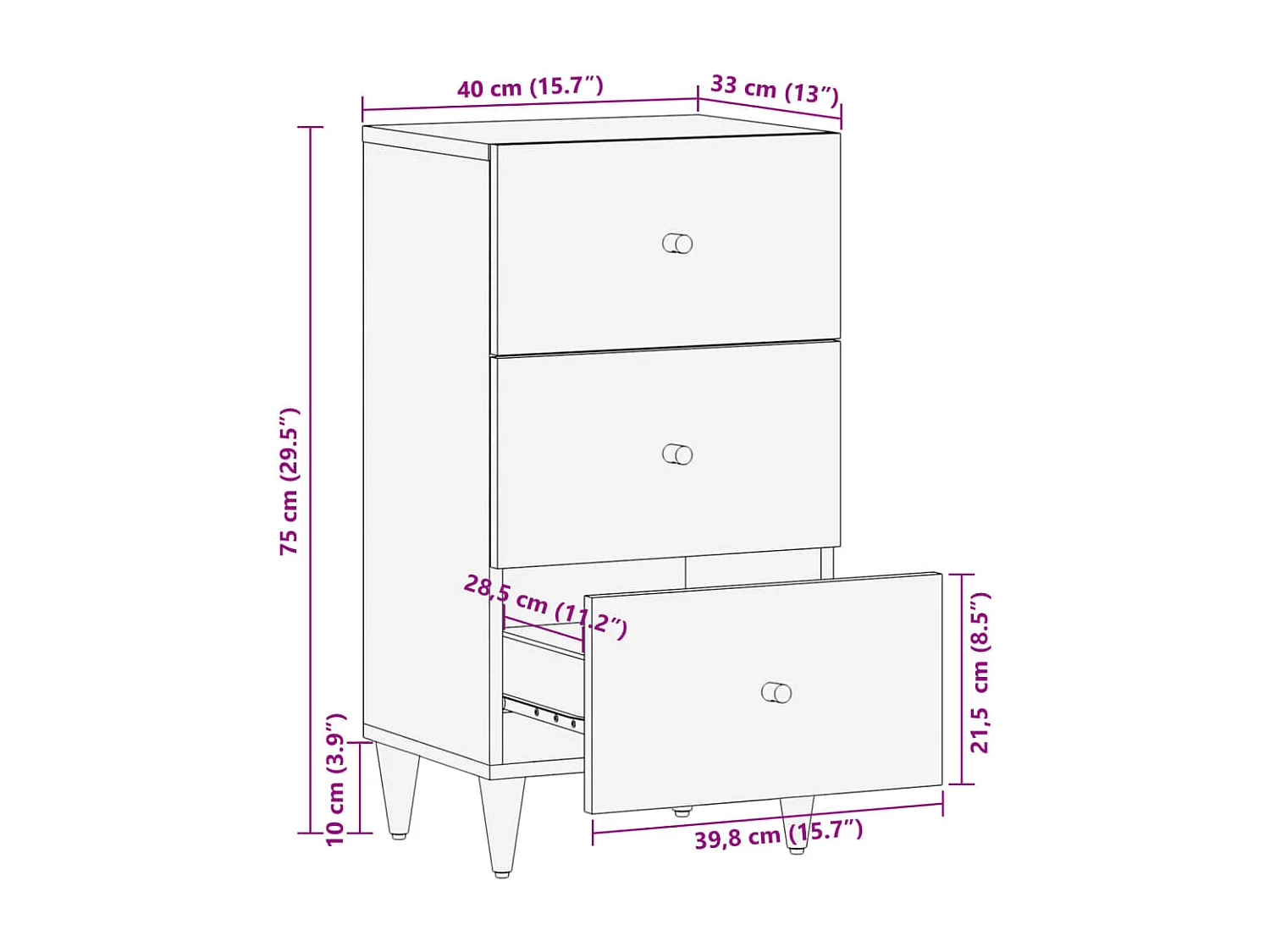 Credenza 40x33x75 cm in Legno Massello di Mango