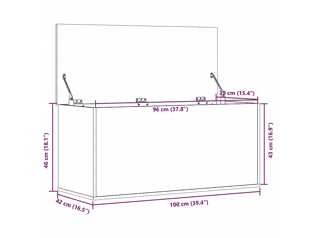 Boîte de rangement blanc 100x42x46 cm bois d'ingénierie