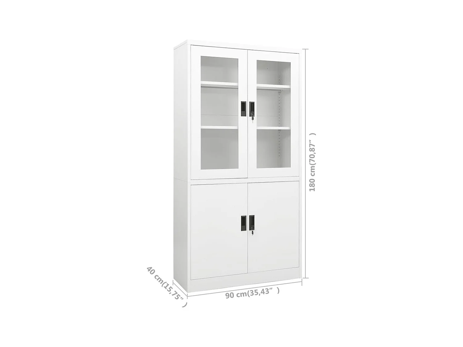 Armadio per Ufficio Bianco 90x40x180 cm in Acciaio