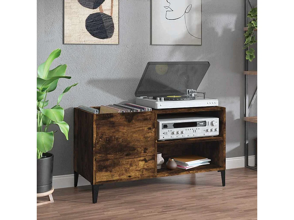 Mobile Porta Dischi Rovere Fumo 84,5x38x48 cm Legno Multistrato