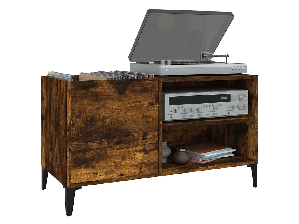 Mobile Porta Dischi Rovere Fumo 84,5x38x48 cm Legno Multistrato