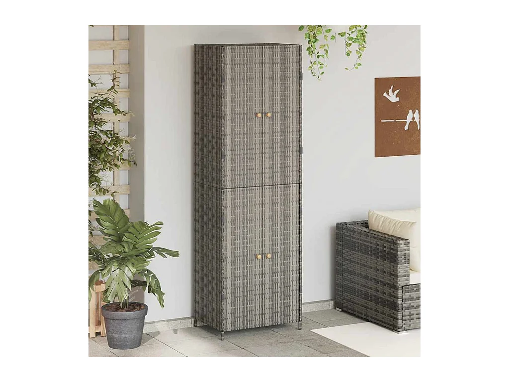 Tuinkast 59x40x180 cm poly rattan grijs