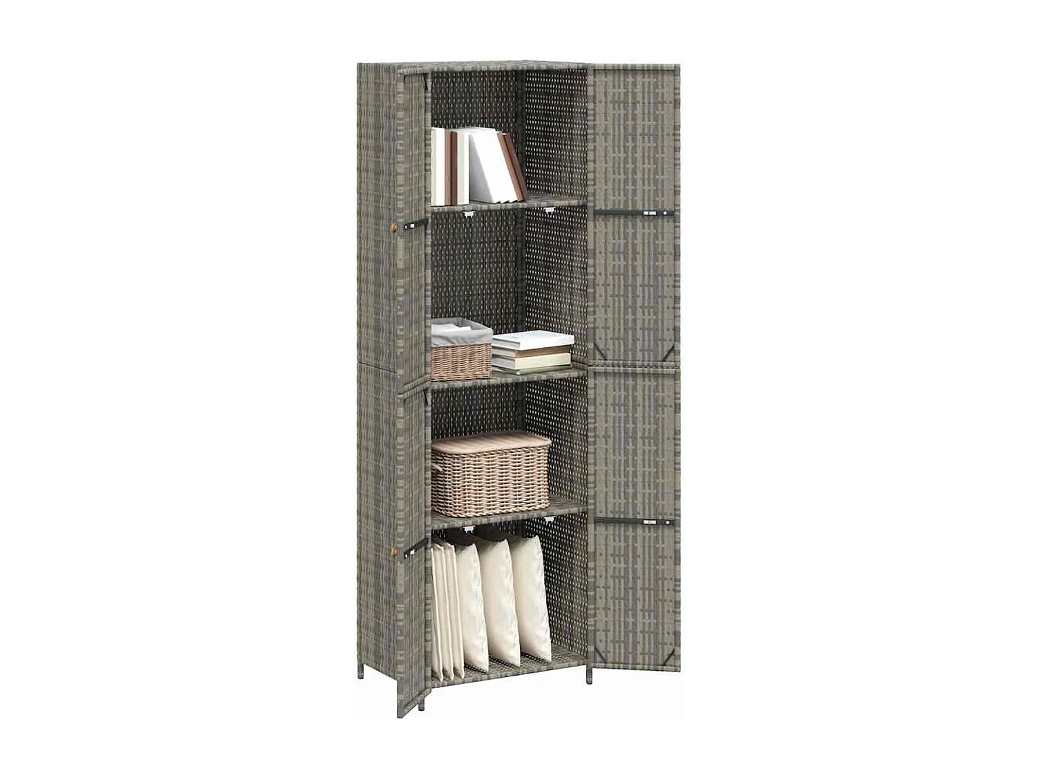 Gartenschrank Grau 59x40x180 cm Poly Rattan