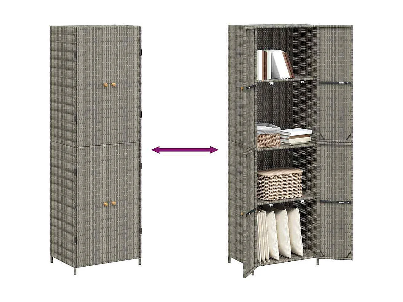 Gartenschrank Grau 59x40x180 cm Poly Rattan