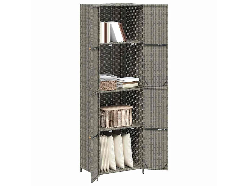 Gartenschrank Grau 59x40x180 cm Poly Rattan