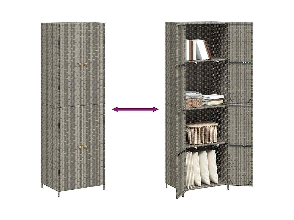 Gartenschrank Grau 59x40x180 cm Poly Rattan