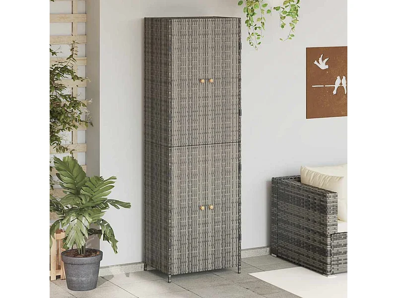 Armoire de rangement jardin Gris 59x40x180 cm Résine tressée