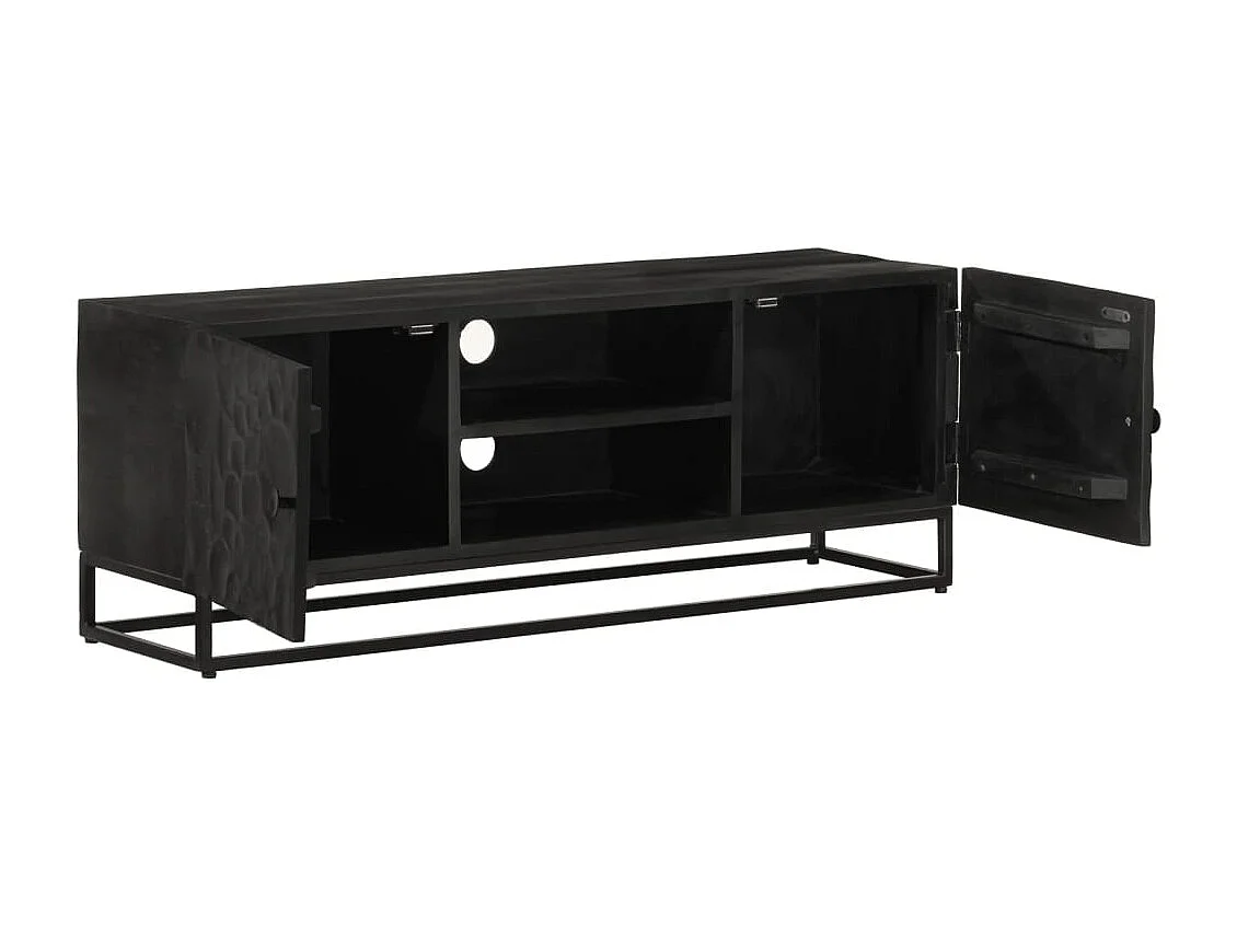 Mobile TV Nero 110x30x40 cm in Legno Massello di Mango e Ferro
