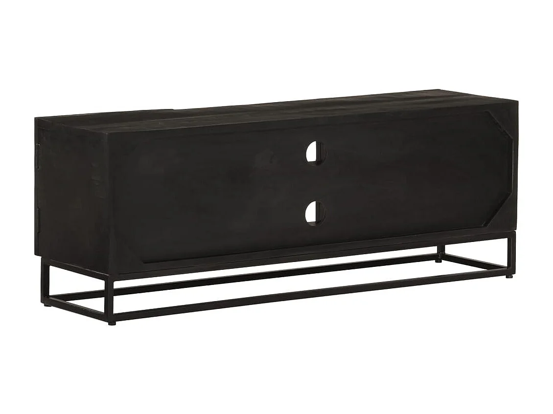 Mobile TV Nero 110x30x40 cm in Legno Massello di Mango e Ferro