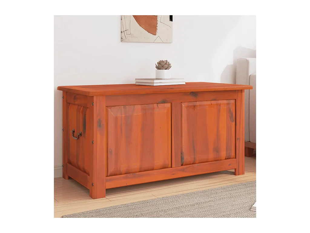 Coffre de rangement avec couvercle marron bois massif d'acacia
