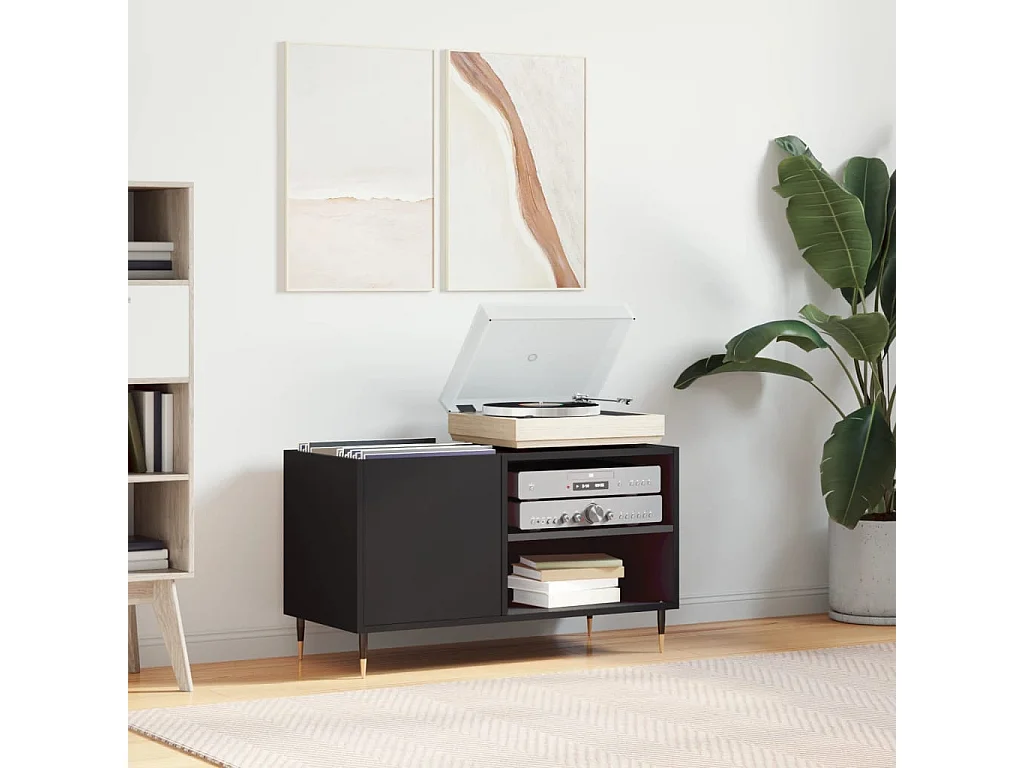 Platenkast 85x38x48 cm bewerkt hout zwart