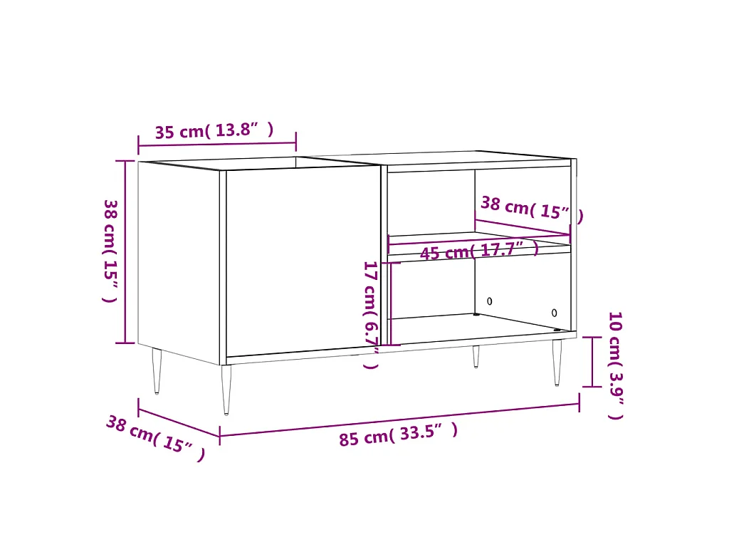 Platenkast 85x38x48 cm bewerkt hout zwart