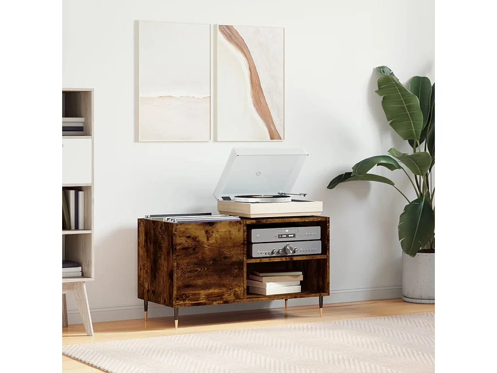 Armoire à disques chêne fumé 85x38x48 cm bois d'ingénierie