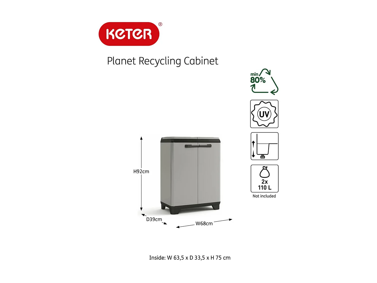 Armario de Reciclaje Planet gris y negro