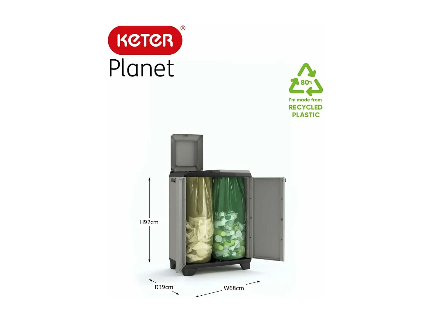 Armadietto per Raccolta Differenziata Planet Grigio e Nero