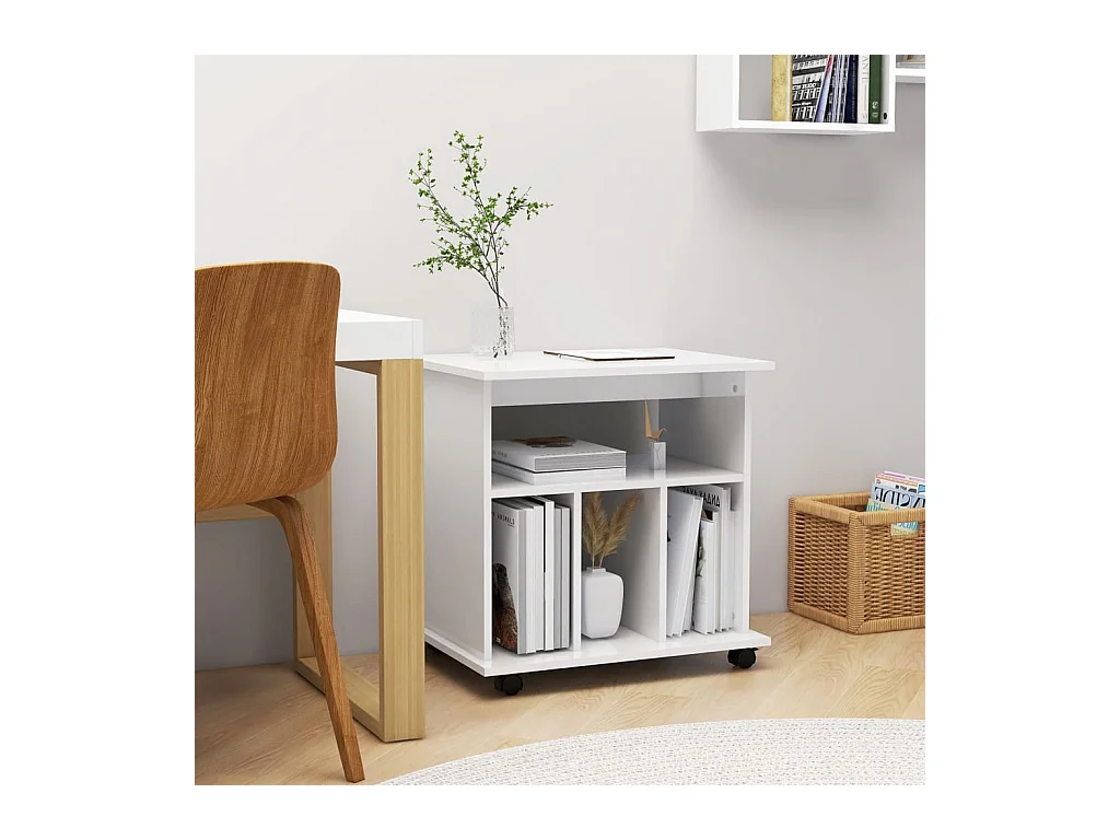 Armoire à roulettes Blanc brillant 60x45x60cm Bois d’ingénierie