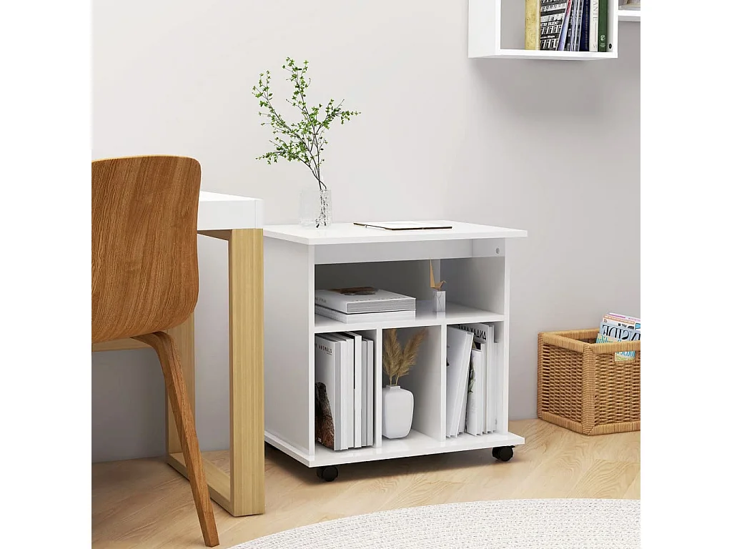 Armoire à roulettes Blanc brillant 60x45x60cm Bois d’ingénierie