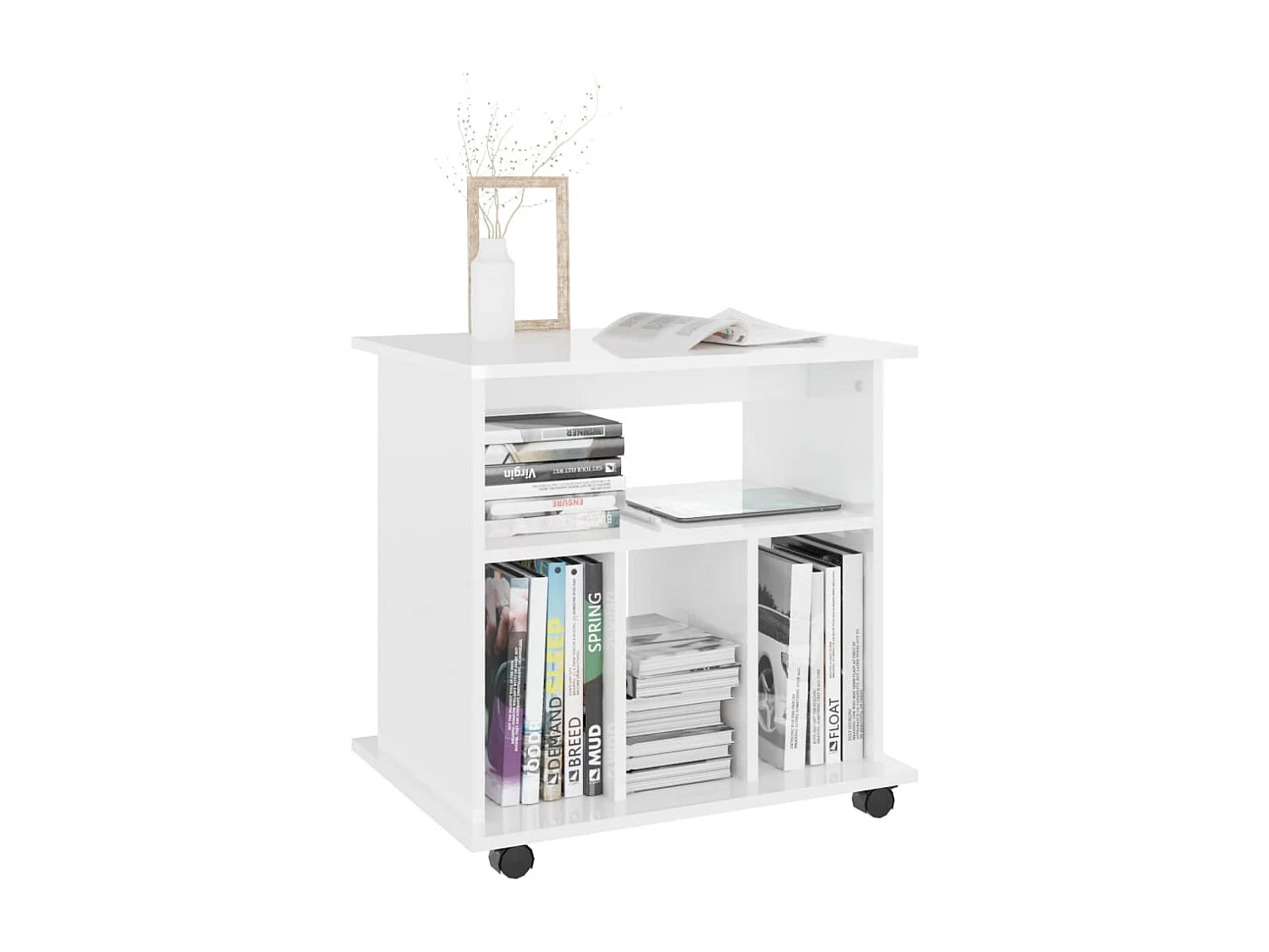Armoire à roulettes Blanc brillant 60x45x60cm Bois d’ingénierie