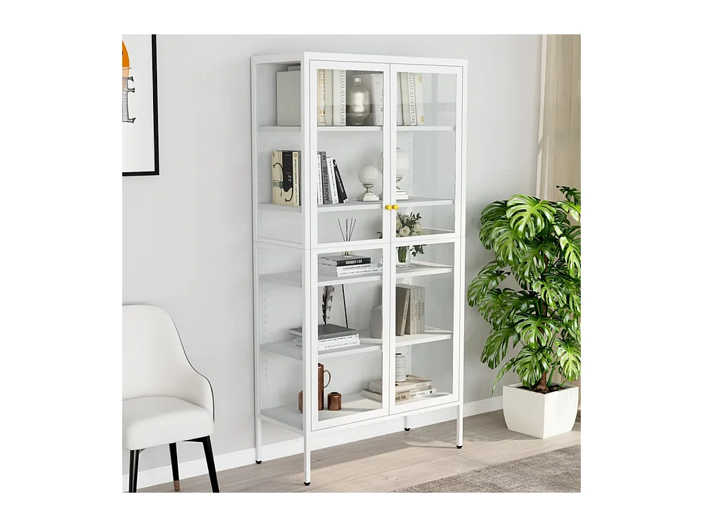 Vitrine Weiß 90x40x180 cm Stahl und Gehärtetes Glas