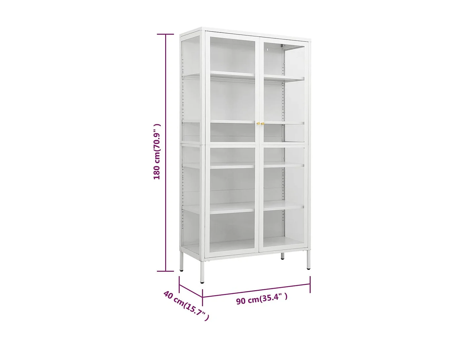 Vitrinekast 90x40x180 cm staal en gehard glas wit