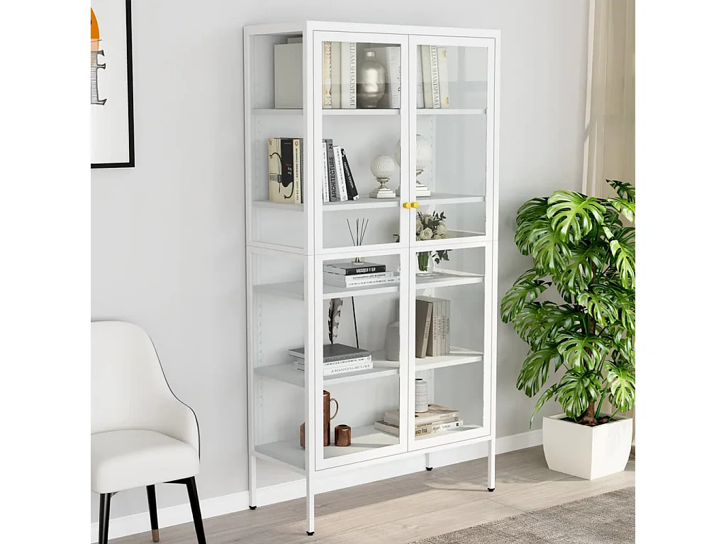 Vitrine d'exposition Blanc 90x40x180 cm Acier et verre trempé