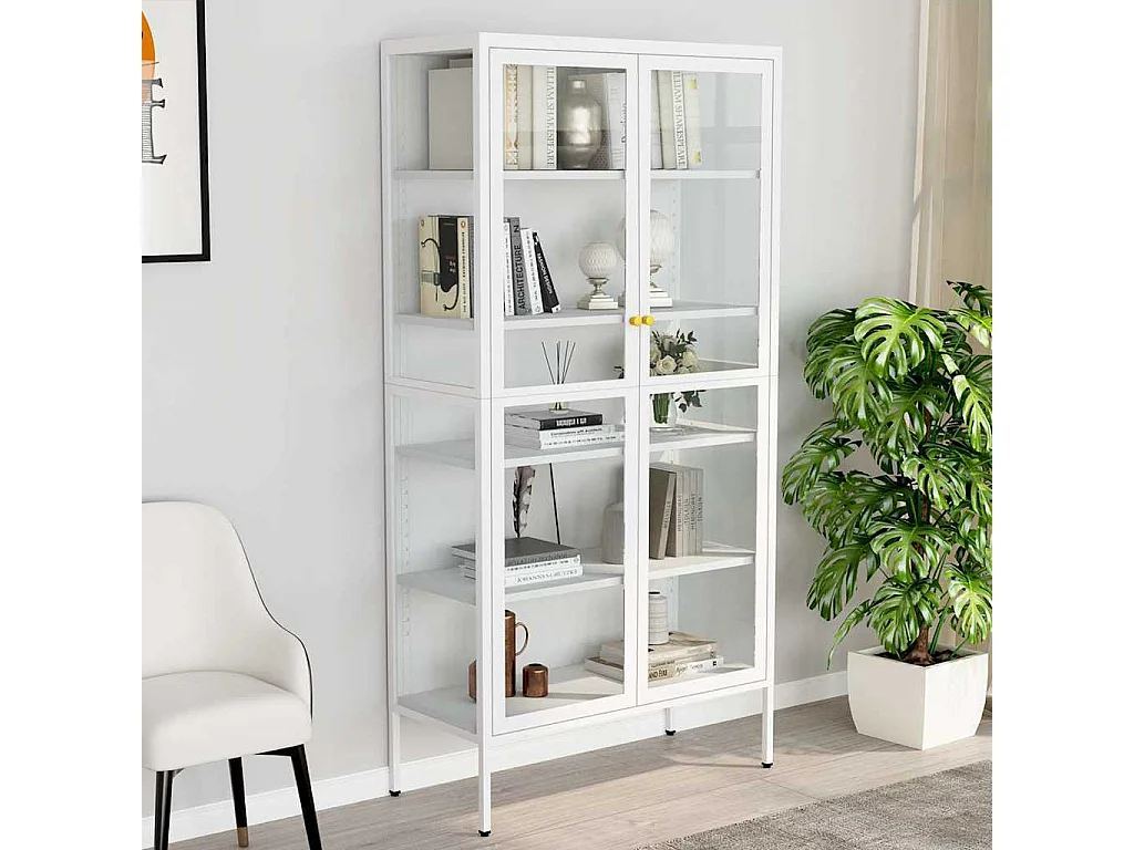 Vitrine Weiß 90x40x180 cm Stahl und Gehärtetes Glas