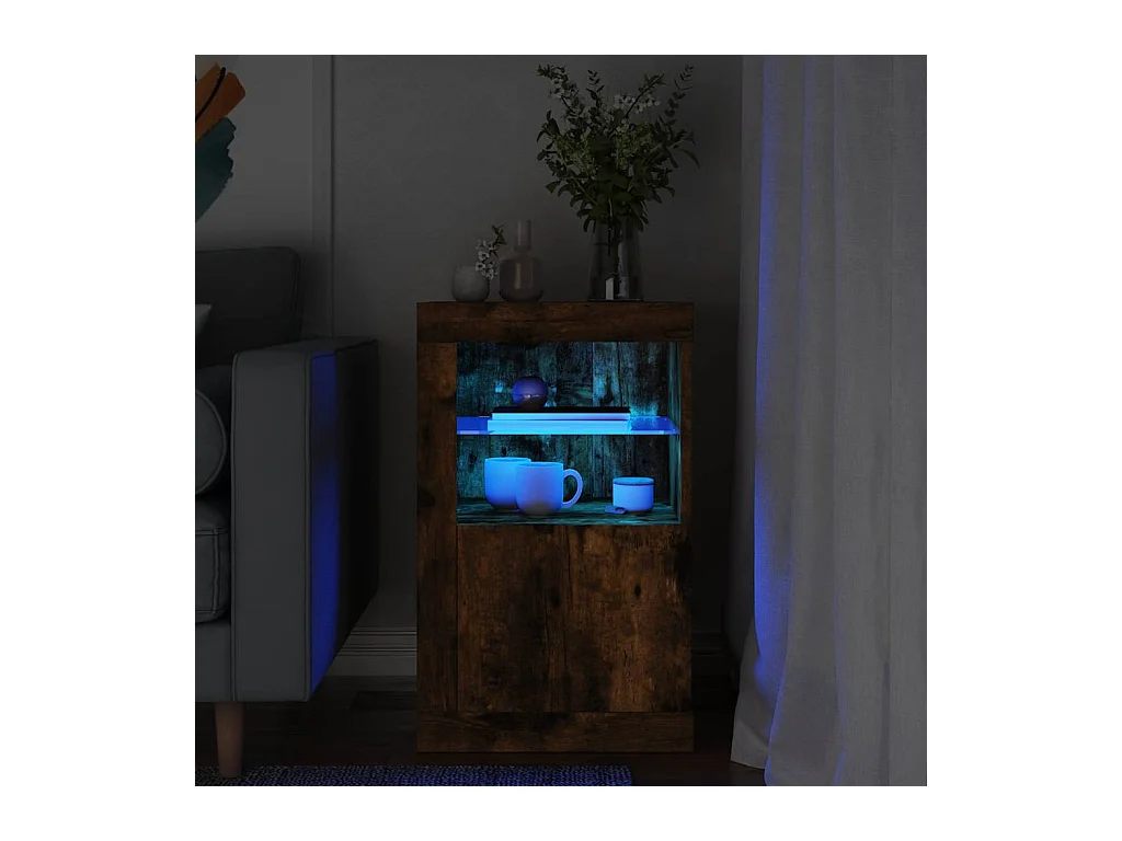 Armoire latérale avec lumières LED chêne fumé bois d'ingénierie