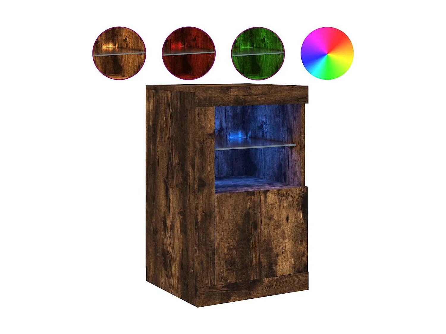 Armoire latérale avec lumières LED chêne fumé bois d'ingénierie