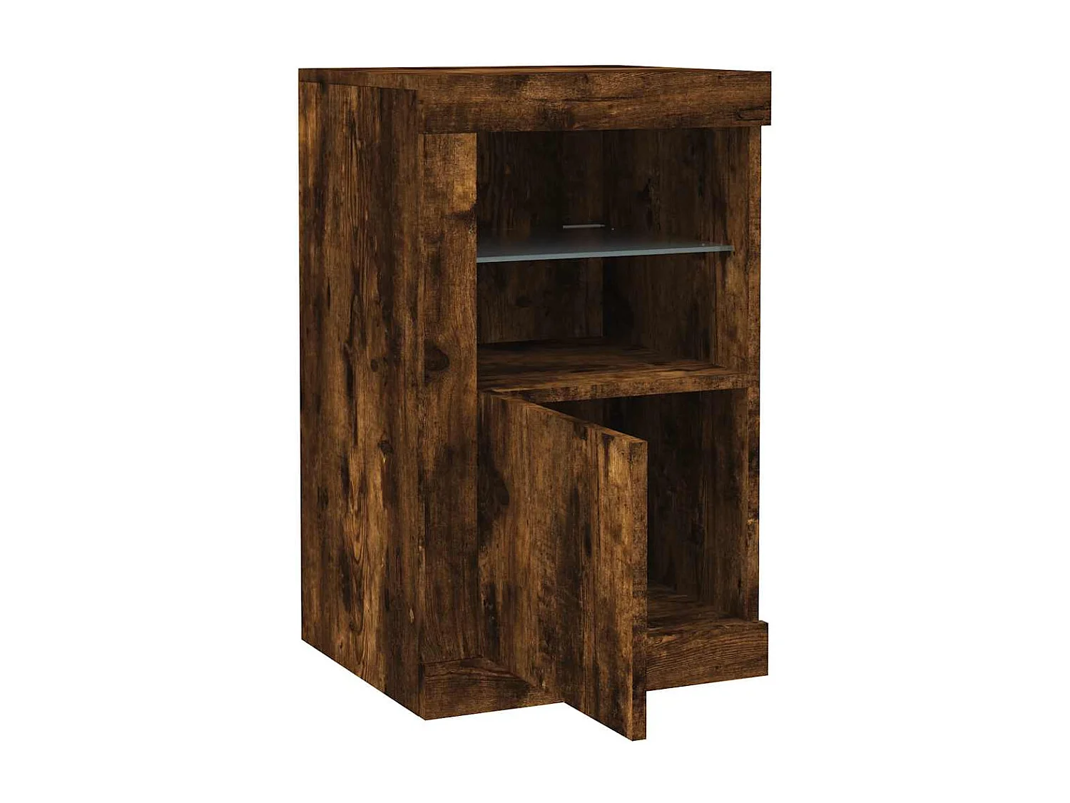 Armoire latérale avec lumières LED chêne fumé bois d'ingénierie