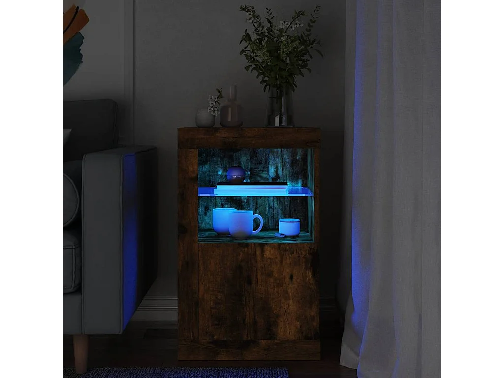 Beistellschrank mit LED-Leuchten Räuchereiche Holzwerkstoff