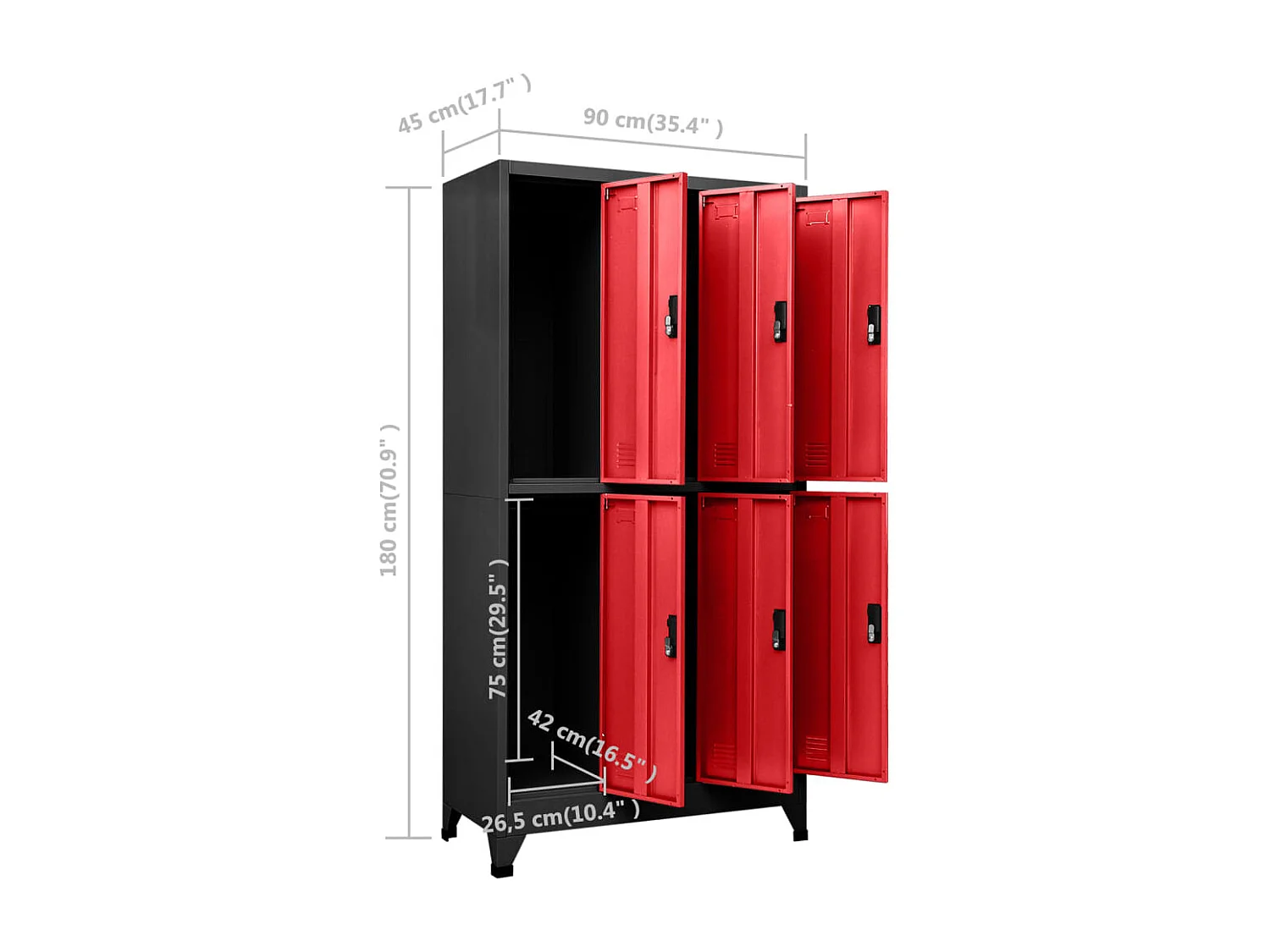 Lockerkast 90x45x180 cm staal antracietkleurig en rood