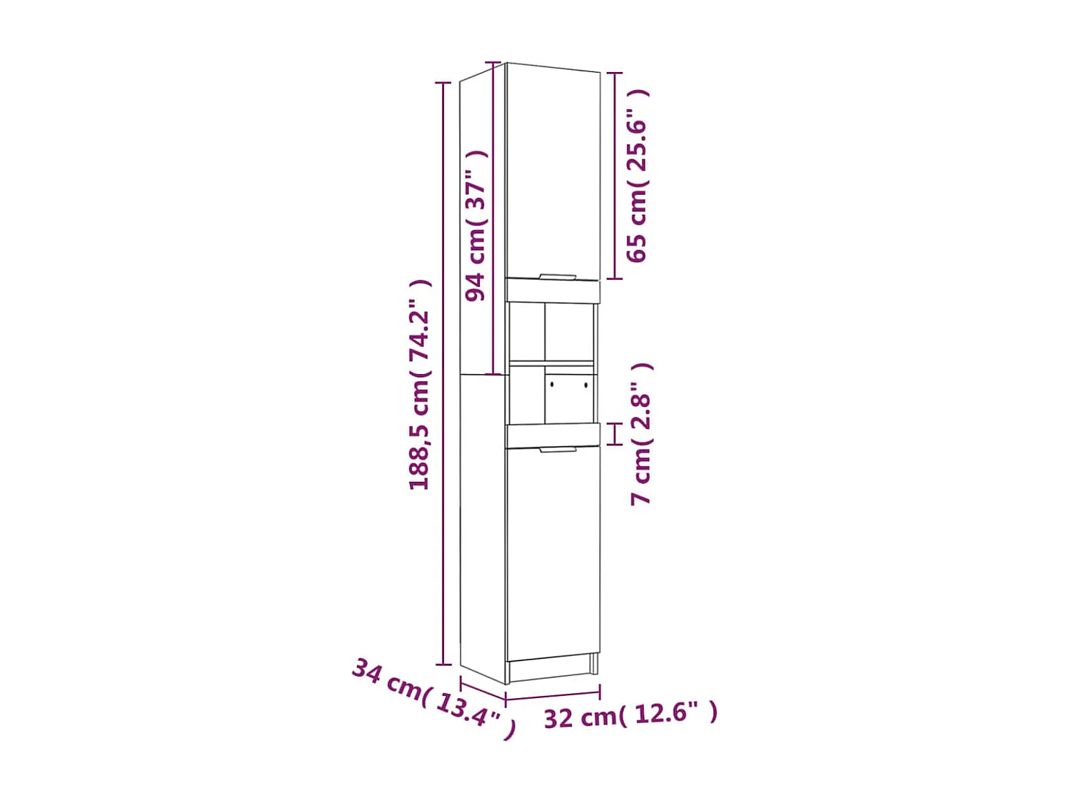 Badschrank Grau Sonoma 32x34x188,5 cm Holzwerkstoff