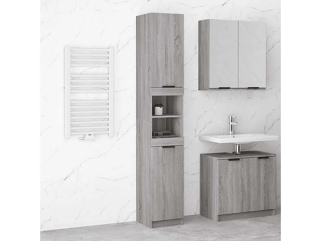 Badschrank Grau Sonoma 32x34x188,5 cm Holzwerkstoff