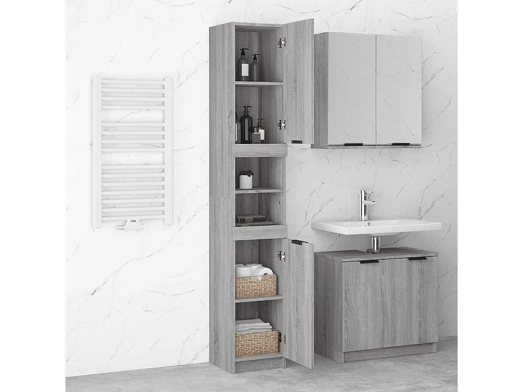 Badkamerkast 32x34x188,5 cm bewerkt hout grijs sonoma eiken
