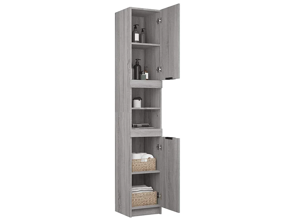 Badkamerkast 32x34x188,5 cm bewerkt hout grijs sonoma eiken