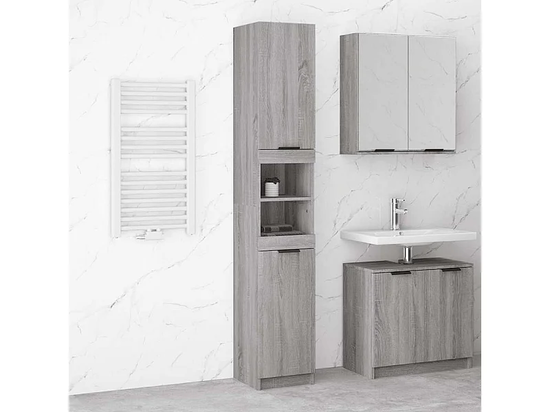 Badschrank Grau Sonoma 32x34x188,5 cm Holzwerkstoff