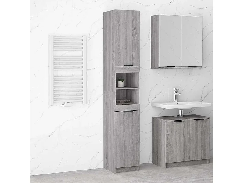 Armario de baño madera contrachapada gris Sonoma 32x34x188,5 cm